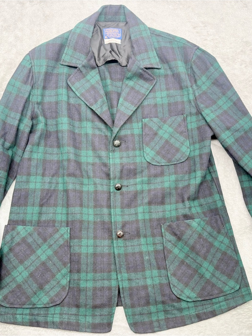 Vintage 70s Pendleton Black Watch Tartan Wool Chore Jacket Sport Coat Men's L